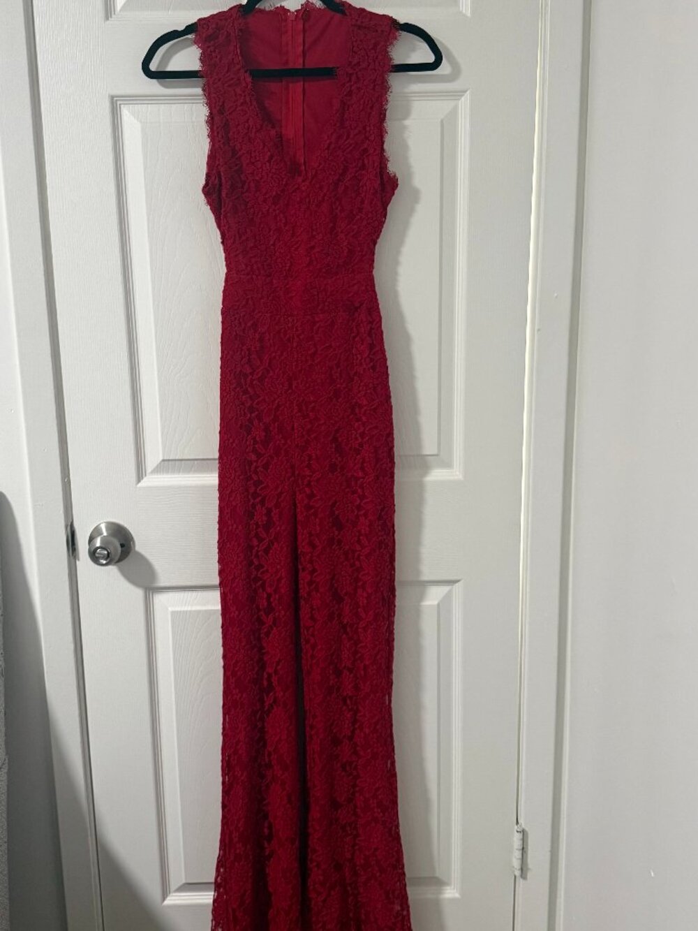 Venus Red Floral Lace Open Back Wide Leg Jumpsuit S